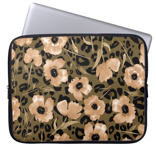 Blumenleopard in Aquarellfarben: Endloses Muster Laptopschutzhülle (Vorderseite)