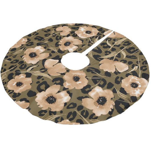 Blumenleopard in Aquarellfarben: Endloses Muster Polyester Weihnachtsbaumdecke (Schrägansicht)