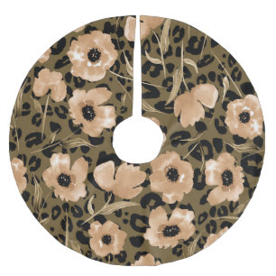 Blumenleopard in Aquarellfarben: Endloses Muster Polyester Weihnachtsbaumdecke