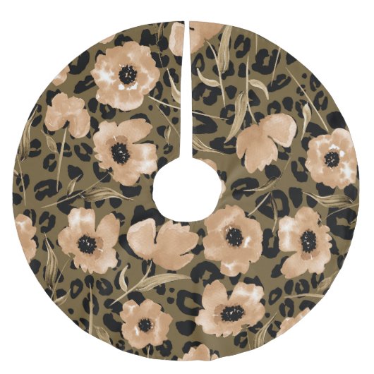 Blumenleopard in Aquarellfarben: Endloses Muster Polyester Weihnachtsbaumdecke (Vorderseite)