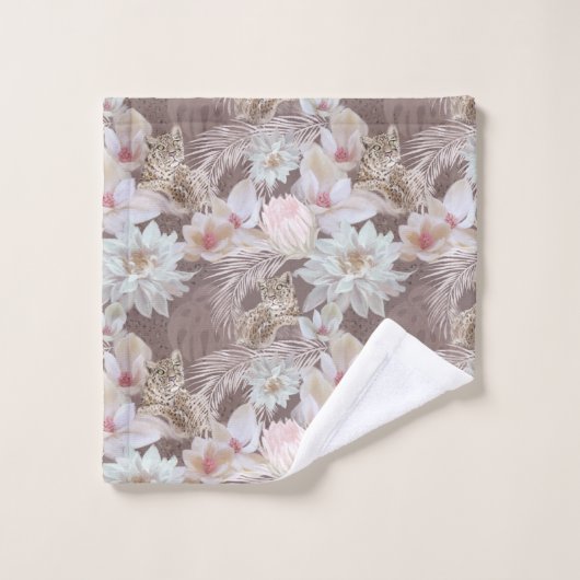 Blumenleopard Tierdruckhandtuch-Set Badhandtuch Set (Waschlappen)