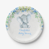 Blumenlephant Baby Boy Dusche Blauer Party Platte Pappteller (Vorderseite)