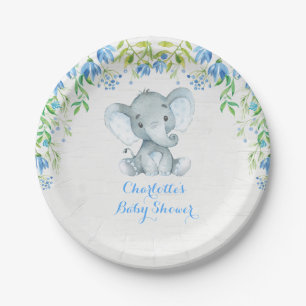 Blumenlephant Baby Boy Dusche Blauer Party Platte Pappteller