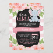 Blumenlephant Baby Shower Invitation - Mädchen Einladung (Vorne/Hinten)