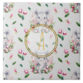Blumenlephant Monogram Girl Pink Bedroom Kinderzim Fliese (Vorderseite)