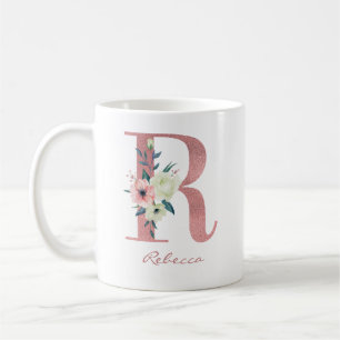 Blumenletter R Initiale - Rosa und Elfenbein Bouqu Kaffeetasse