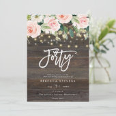 Blumenleuchten aus rustikalem Holz 40. Geburtstag Einladung (Stehend Vorderseite)