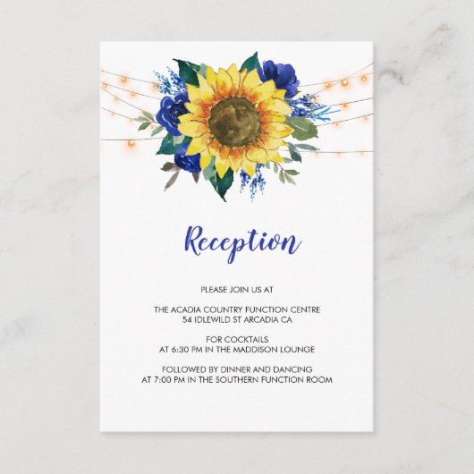 Blumenleuchten Hochzeitsempfang Blauer Blume Begleitkarte (Vorderseite)