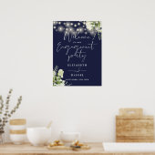 Blumenleuchten Navy Blue Verlobung Begrüßungszeich Poster (Küche)