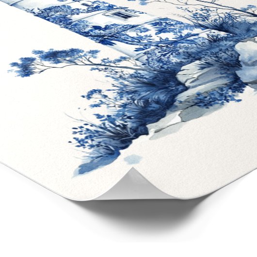 BlumenLeuchtturm - Coastal Blue on Beige Wall Art Poster (Ecke)