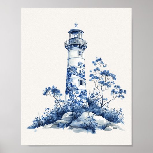 BlumenLeuchtturm - Coastal Blue on Beige Wall Art Poster (Vorne)