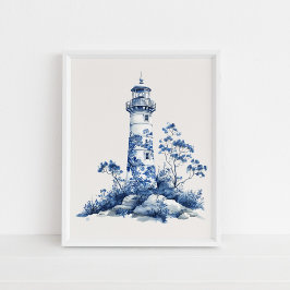 BlumenLeuchtturm - Coastal Blue on Beige Wall Art Poster