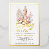 BlumenLeuchtturm Nautical Girl Baby Dusche Gold Folieneinladung (Vorderseite)