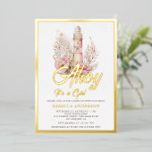 BlumenLeuchtturm Nautical Girl Baby Dusche Gold Folieneinladung (Stehend vorne)