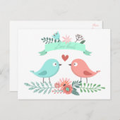Blumenliebhaber Bird Blue and Pink Blume Wedding Postkarte (Vorne/Hinten)