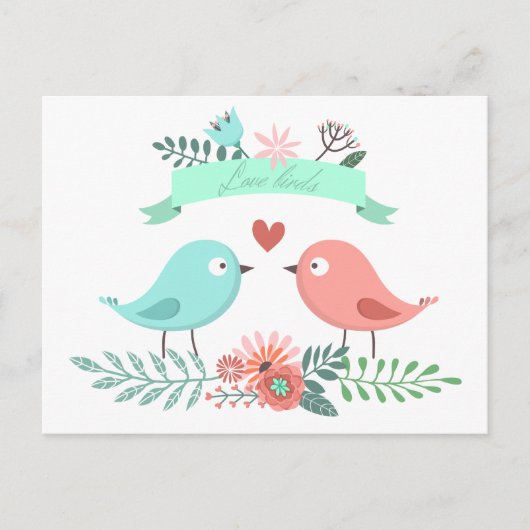 Blumenliebhaber Bird Blue and Pink Blume Wedding Postkarte (Vorderseite)