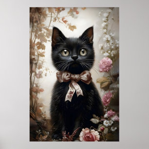 Blumenliebhaber schwarze Katzen-Druck, viktorianis Poster