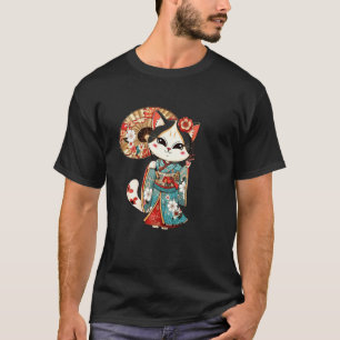 Blumenliebhaber Vintage Kätzchen Japanische Kunst  T-Shirt