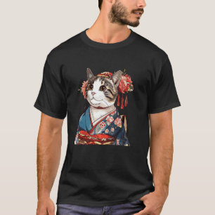 Blumenliebhaber Vintage Kätzchen Japanische Kunst  T-Shirt