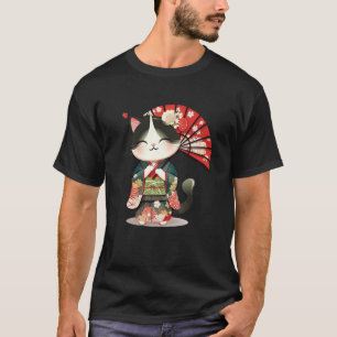Blumenliebhaber Vintage Kätzchen Japanische Kunst  T-Shirt