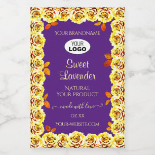 Blumenlila Produktetikett gelbe Rosen mit Logo Lebensmitteletikett
