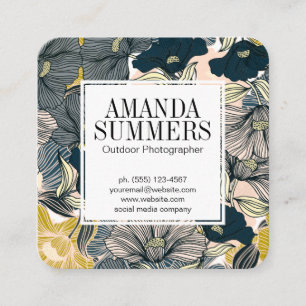 Blumenliniendrawing-Muster   Natur Quadratische Visitenkarte