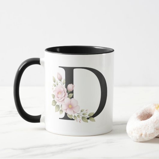 Blumenlogo Buchstabe D Tasse (Mit Donut)