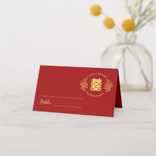 Blumenlogo chinesische Hochzeit doppeltes Glück ro Platzkarte