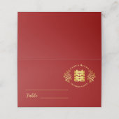 Blumenlogo chinesische Hochzeit doppeltes Glück ro Platzkarte (Außenseite Aufgefaltet)