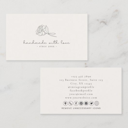 Blumenlogo, handgefertigt mit Liebe weiß Visitenkarte (Vorne/Hinten)