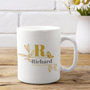 Blumenlorbeer-Initialen-Monogramm-Name Kaffee Kaffeetasse