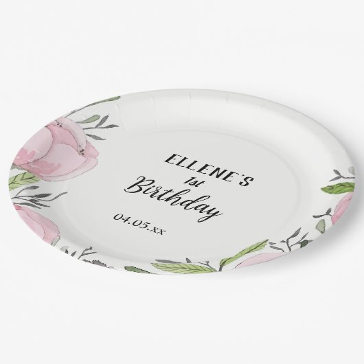 Blumenmädchen 1. Geburtstag Party Papier Teller (Schrägansicht)