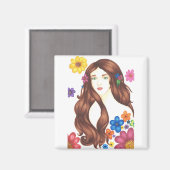 Blumenmädchen - 2 Zoll Square Magnet (Vorderseite/Rückseite)
