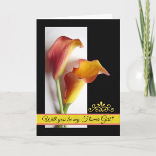 Blumenmädchen-Anfrage Mango-farbene Calla-Lilien Einladung