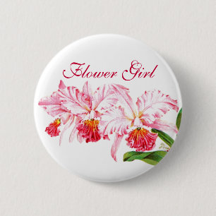 Blumenmädchen-Anstecknadel mit rosa Orchideen Button
