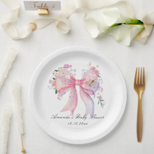 Blumenmädchen-Baby-Party mit floraler Schleife Pappteller