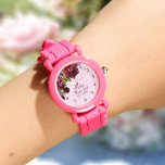 Blumenmädchen Burgund Gastgeschenk Hochzeit beobac Armbanduhr<br><div class="desc">Leckerei dein Blumenmädchen oder Junior Bridesmaid zu einer speziellen Armbanduhr nur für sie. Fügen Sie einfach ihren Namen und Ihr Hochzeitsdatum zu diesem schönen bordeauxfarbenen Blumendesign hinzu</div>