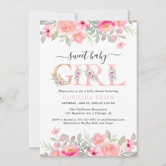 Blumenmädchen Dusche Einladung (Vorderseite)