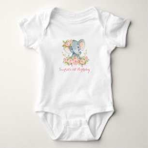 Blumenmädchen-Elefant-Bodysuit-1. Baby Strampler