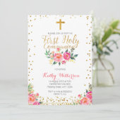 Blumenmädchen Erste Heilige Kommune Einladung (Stehend Vorderseite)