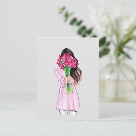 Blumenmädchen Feiertagspostkarte (Stehend Vorderseite)