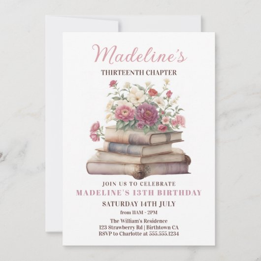 Blumenmädchen Geburtstag buchen Einladung (Vorderseite)