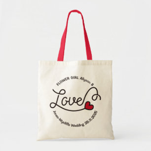 Blumenmädchen Hochzeit Liebe Rotes Herz Typografi Tragetasche