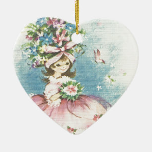 Blumenmädchen im Vintage-Stil Keramikornament