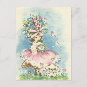 Blumenmädchen im Vintage-Stil Postkarte