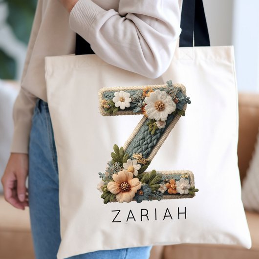 Blumenmädchen | Individuelle Florale Monogramm Ehr Tragetasche