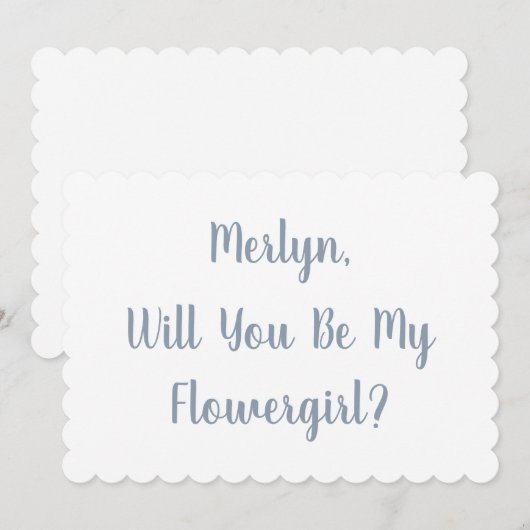 Blumenmädchen Individuelle Name Dusty Blue Script  Einladung (Vorne/Hinten)