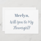 Blumenmädchen Individuelle Name Dusty Blue White W Einladung (Vorne/Hinten)