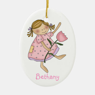 Blumenmädchen Keramik Ornament