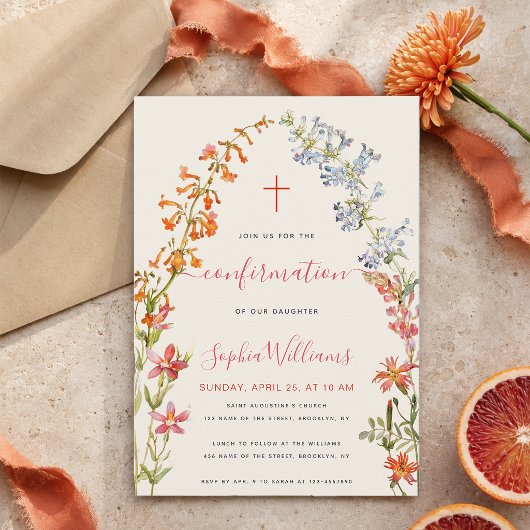 Blumenmädchen Konfirmation Wildblumen Wasserfarbe  Einladung